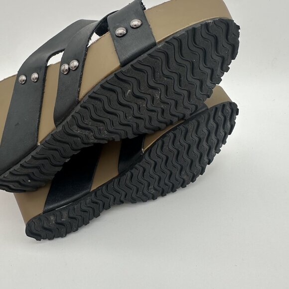 Agape Womens Black Strappy Wedge Sandals 6.5 With Stud Accents & Sturdy Sole - Picture 5 of 7